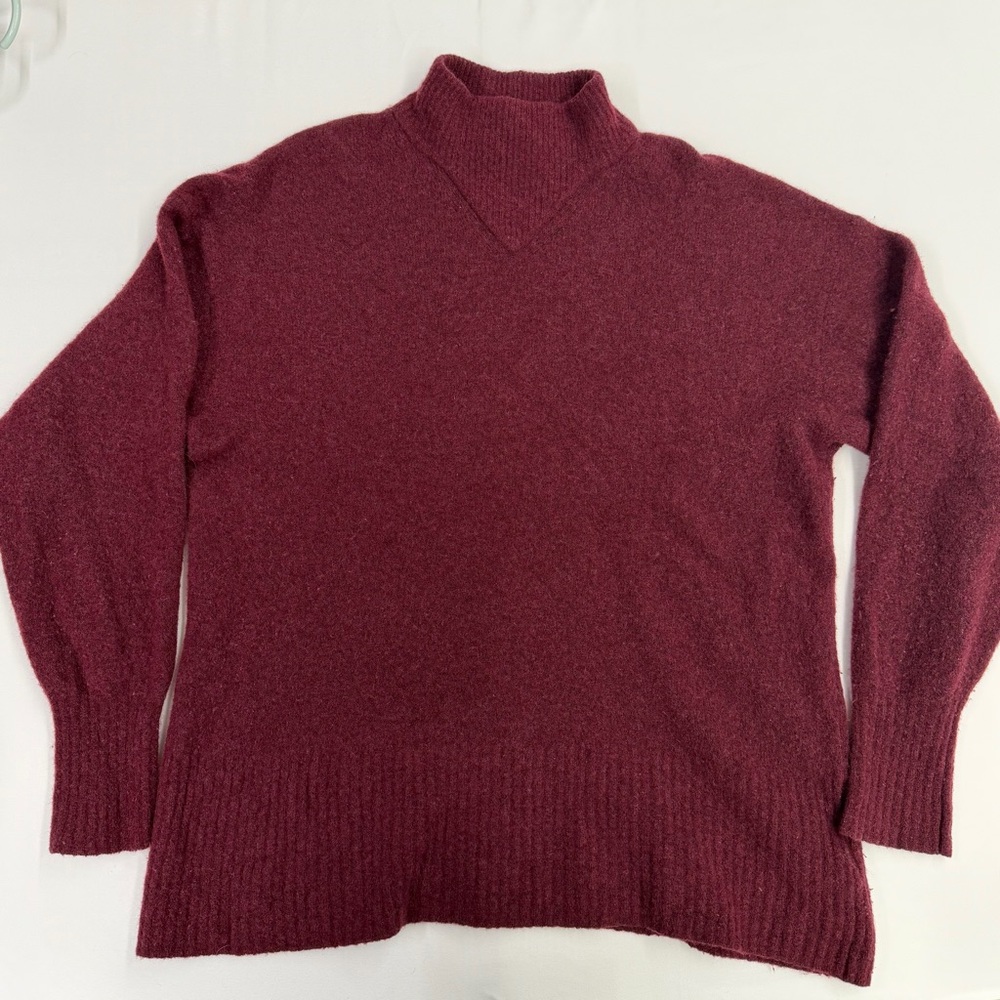 Everlane Cozy Stretch Pullover Burgundy Mock Neck Wool Blend Sweater Size Small - Picture 10 of 13